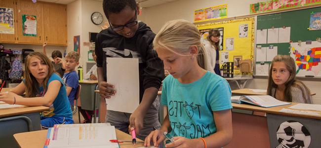 two students working together